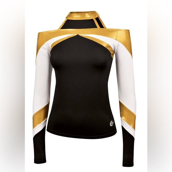 NWT CHASSE PERFORMANCE FORCE Cheer long sleeve black white metallic gold TOP - Picture 1 of 10
